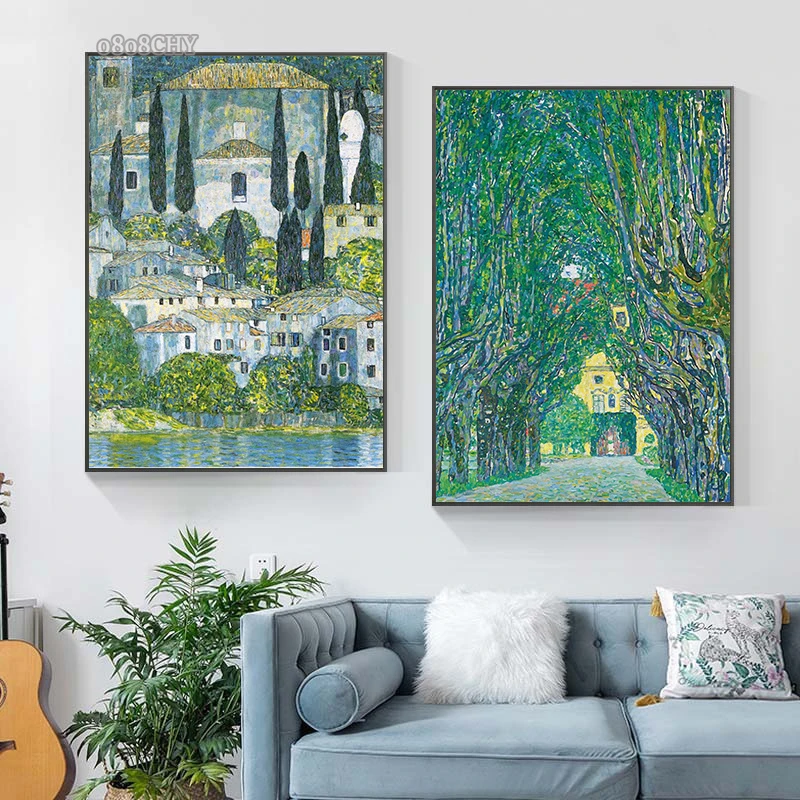 Gustav Klimt Flower Garden Sunflowers Church Canvas Oil Painting Abstract Plants Flowers Wall Art Poster Nordic Home Decor Mural