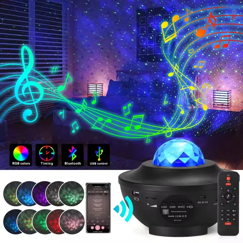 LED Star Galaxy Laser Projector Starry Sky Stage Lighting Bluetooth Speaker Effect Kids Room Party Night Holiday Wedding Lights