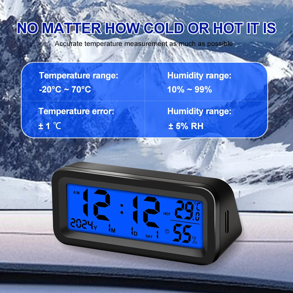 Solar Car Clocks Automotive Electronic Led Digital Clock Thermometer Hygrometer DisplayTime with Back Luminous Car Accessories