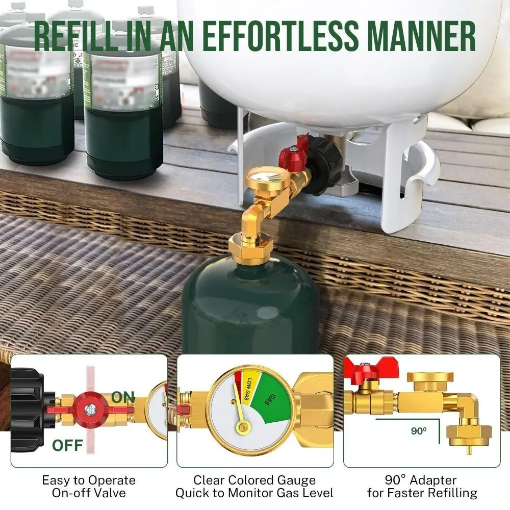 

Регулируемый разъем бензобака Взрывозащищенный латунный адаптер для заправки пропана QCC1 с манометром клапана Герметичный