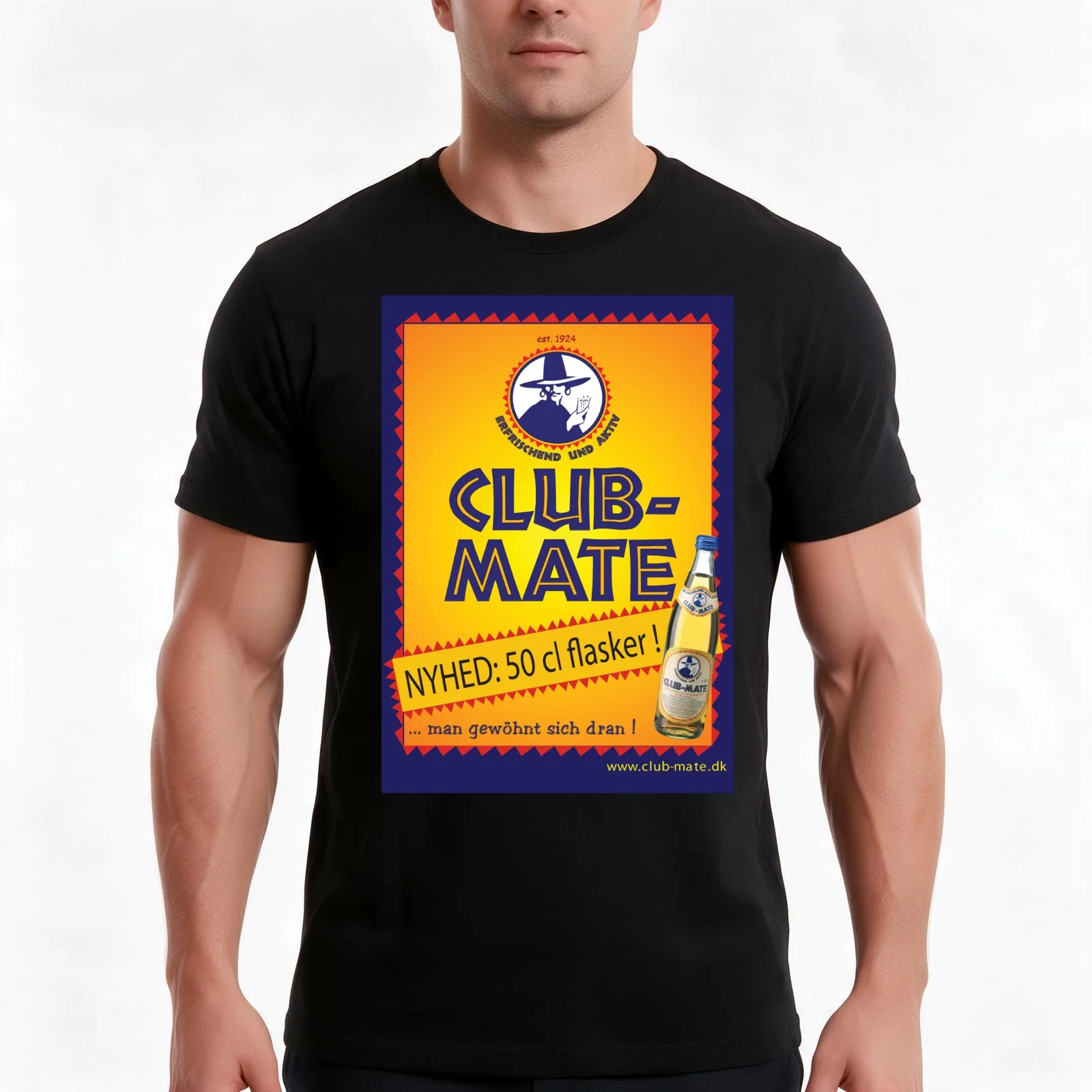Club Mate T-Shirt, Summer Casual Cotton Tee, Oversized Streetwear Tops, Vintage Graphic Print, Loose Fit Short Sleeve