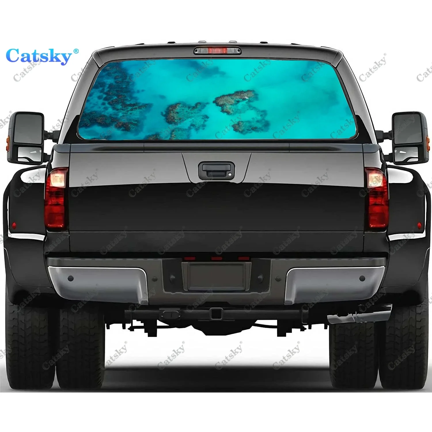 

Top View Ocean Rear Window Decals for Trucks,Pickup Window Decal,Rear Window Tint Graphic Perforated Vinyl Truck Stickers