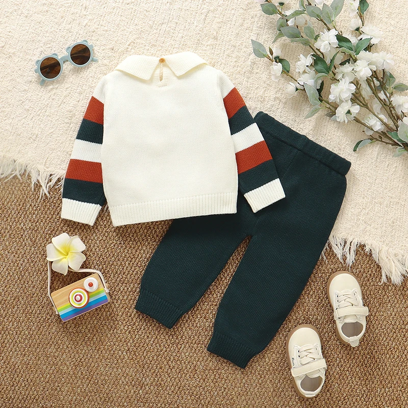 Baby Clothes Set Knitted Newborn Girl Sweater Long Sleeve +Pants Autumn Infant Kid Pullover Fashion Letters +Trousers Solid Tops