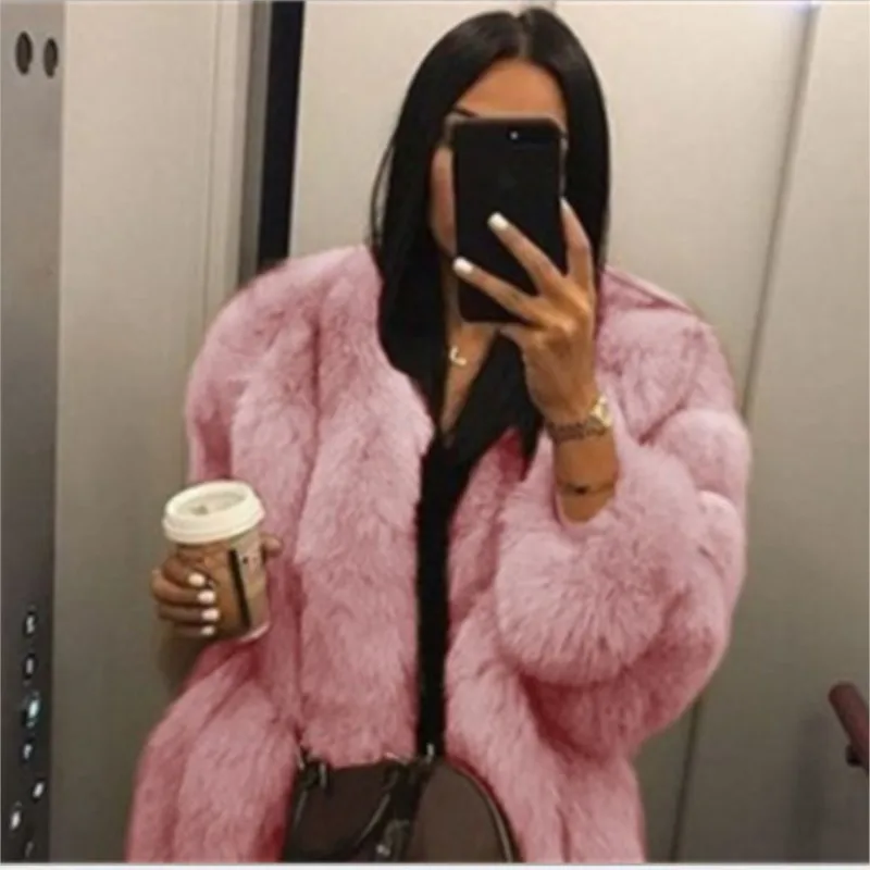 PERITANG S-5XL Coats Women 2025 Winter Top Fashion FAUX Fur Coat Elegant Thick Warm Outerwear Fake Fur Jacket Chaquetas Mujer