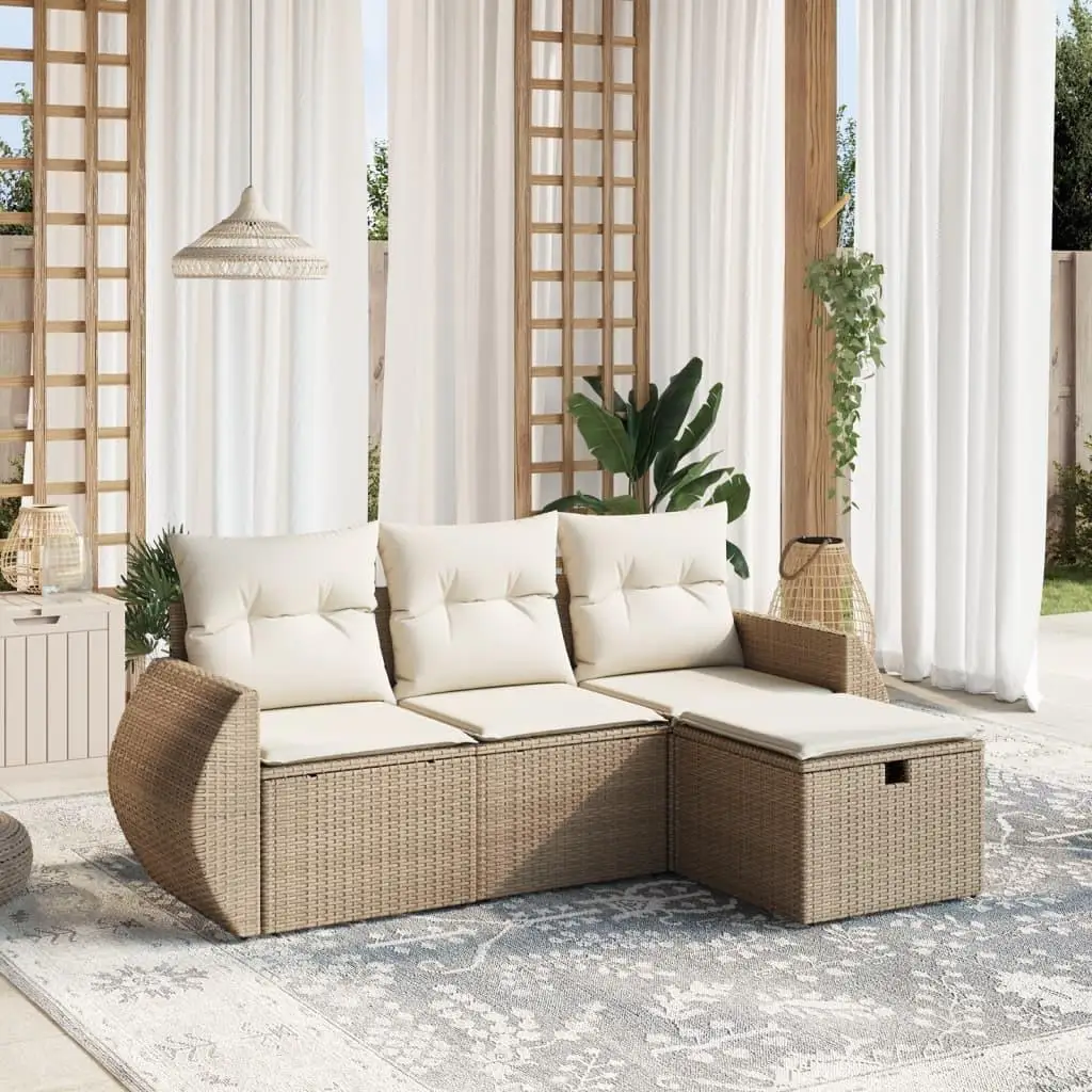 

Beige Modular Garden Sofa Set Poly Rattan Steel Frame with Soft Polyester Cushions for Outdoor Living