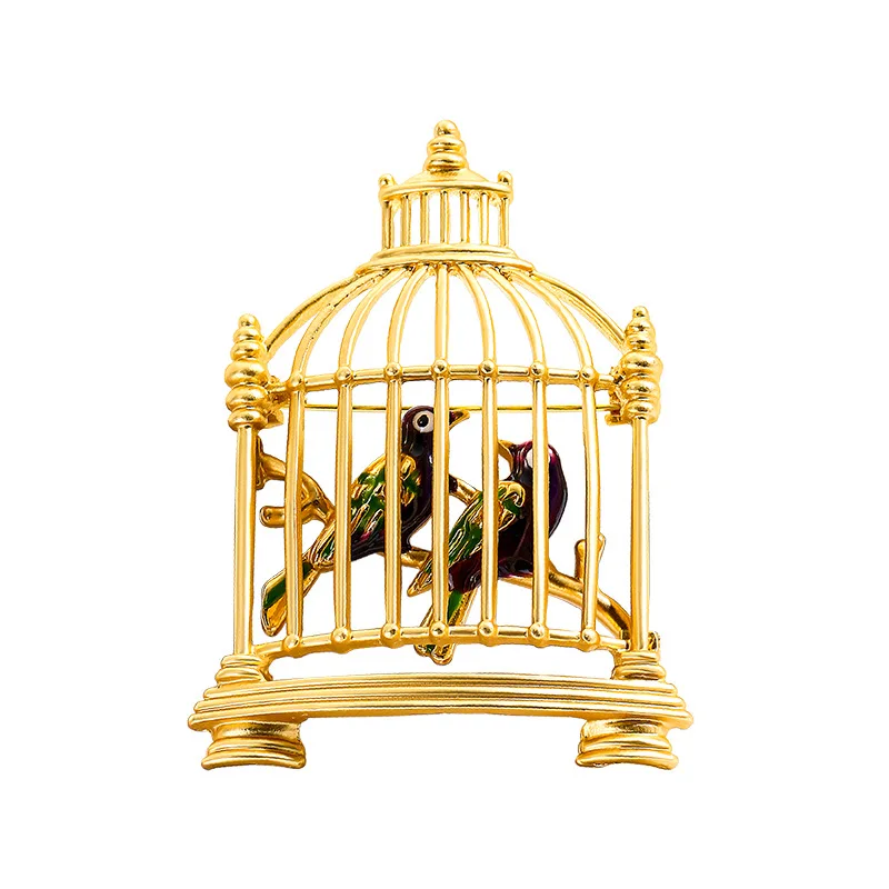 Cute Vivid Flying Bird in Cage Brooches for Women Winter Animal Parrot Clothes Lapel Pins Buckle Party Casual Badge Jewelry Gift