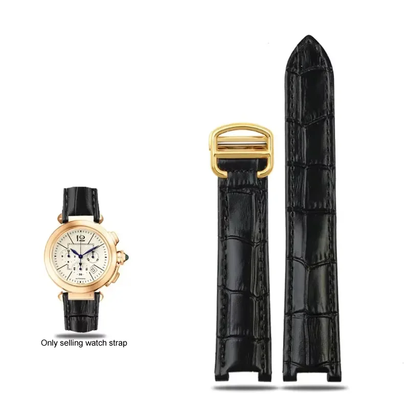 Watch Band Women's Genuine Leather For Cartier Prsr Watch Band PASHA Series Cow Leather Watch Band Notched Men's  Chain