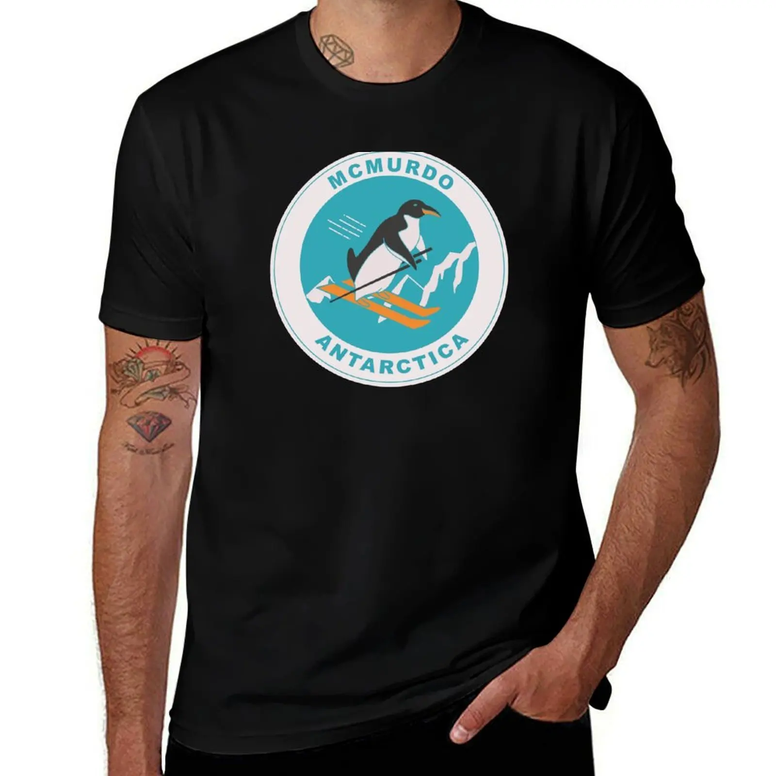 

cotton humor Sticker man t funny McMurdo Antarctica shirts dark Penguin T shirts Shirt, T-Shirt t