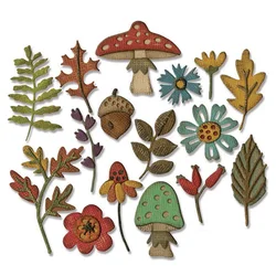 2023 New Autumn Plant Mushroom Metal Cutting Dies Flowers and Leaves Die Cut Scrapbooking For Crafts Card Making No Stamps Sets