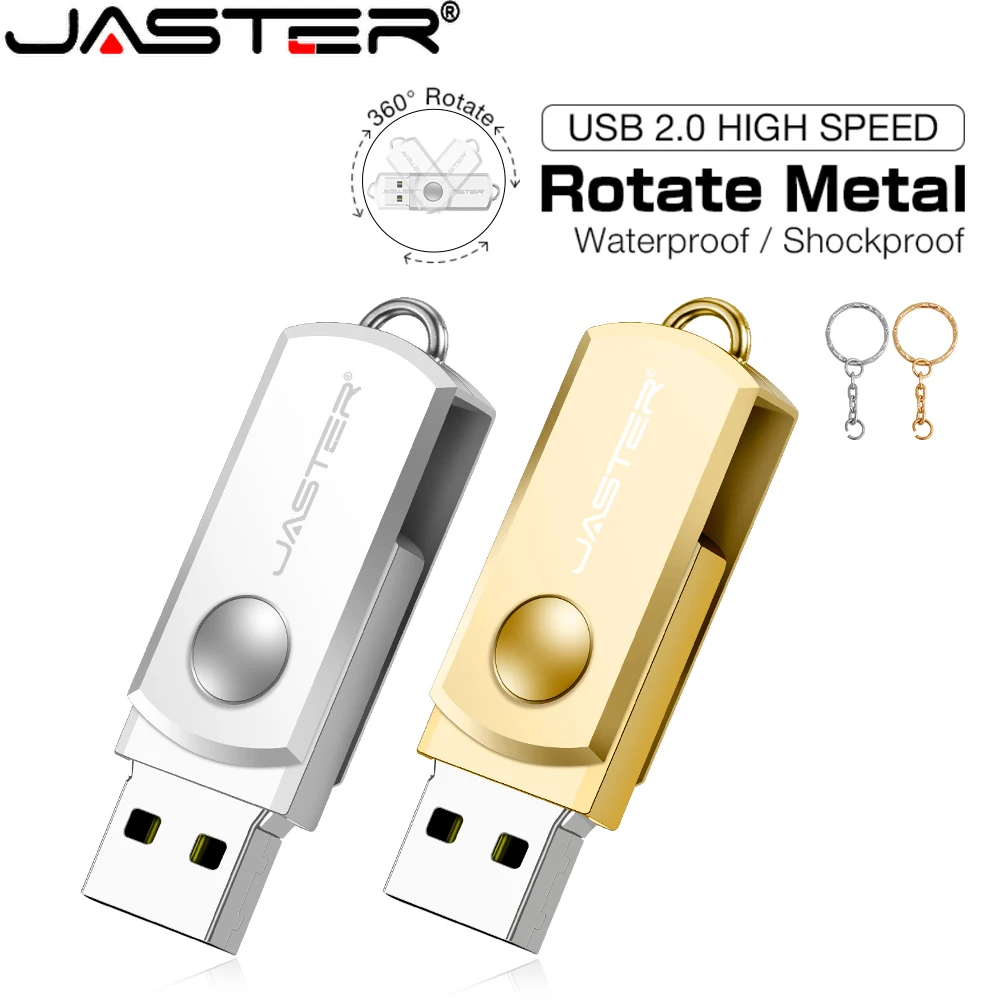 

JASTER 1Pcs Free Logo USB Flash Drive 128GB Mini Rotatable Memory Stick 64GB 100% Real Capacity Pen Drive 32GB Business Gift