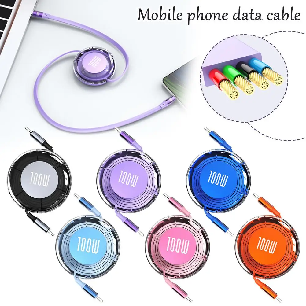 100W Retractable Data Cable Type C To USB C Fast Charging Data Cable Portable For IPhone 15 Oppo Laptops R9A2