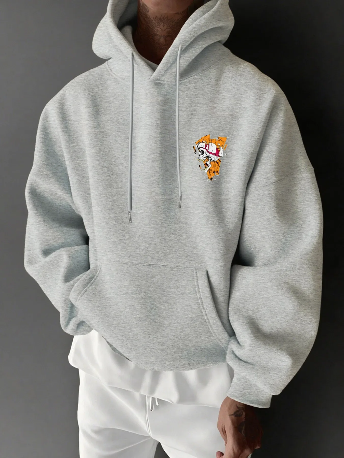 Torn Frame Skull Art Graphic Hoodie Autumn Winter Streetwear Daily Sweatshirt For Men Unisex Oversized