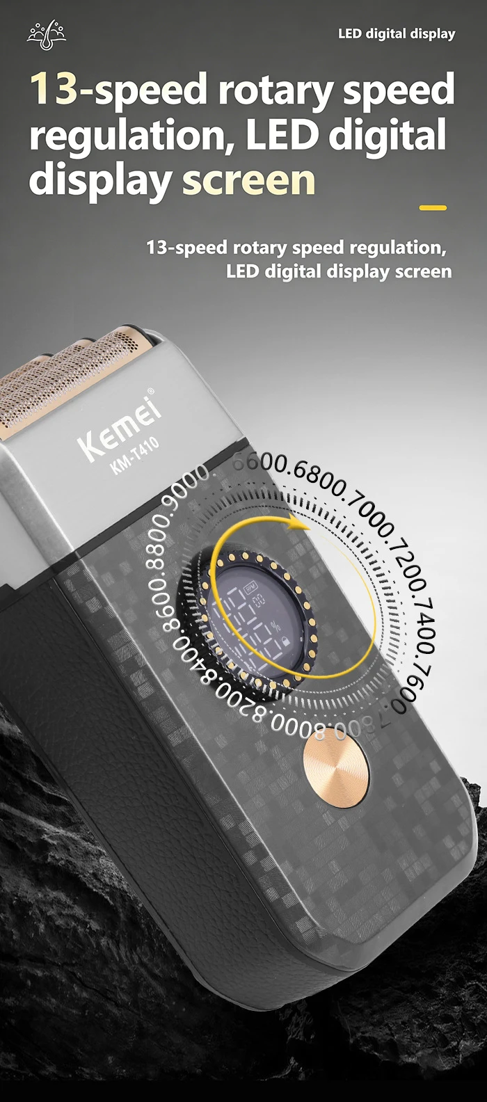 Kemei Wiederaufladbarer Kabelloser Rasierer für Männer Dreifachklingiger Wechselrasierer für Bart und Gesicht Multifunktionaler Starker Trimmer KM-T410 – Detail 6