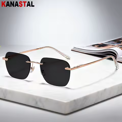 Men Pure Titanium Rimless Sunglasses Women Polarized Sun Glasses Frameless Eyeglasses Night Driving Goggles Anti UV400 Eyewear