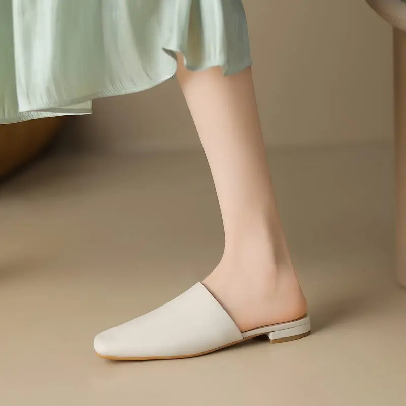 TOTOMELA 2024 New Genuine Leather Shoes Women Slippers Summer Mules Ladies Shoes Fashion Street Casual Shoes Flat Slipper