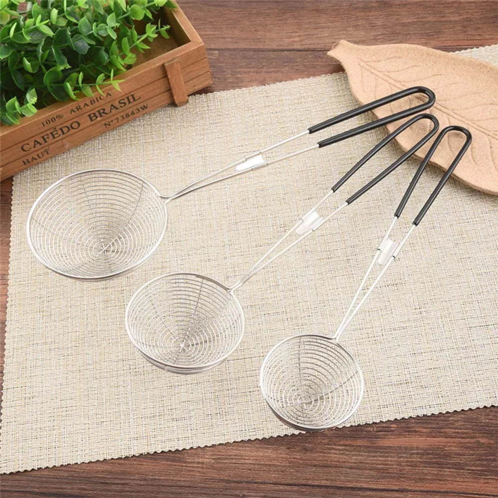 3 Sizes Stainless Steel Spider Strainer Skimmer Spoon Long Handle Wire Skimmer ladle for Kitchen Frying and Cooking, Pasta, Chip