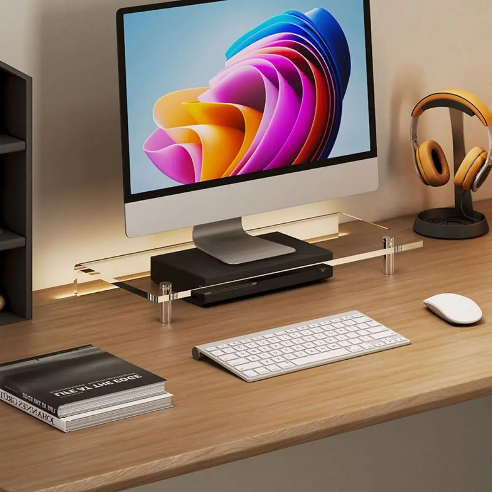 حامل كمبيوتر أكريليك موفر للمساحة يحمي الرقبة من الفولاذ المقاوم للصدأ رف شاشة الكمبيوتر للقدم حامل كبير غير قابل للانزلاق