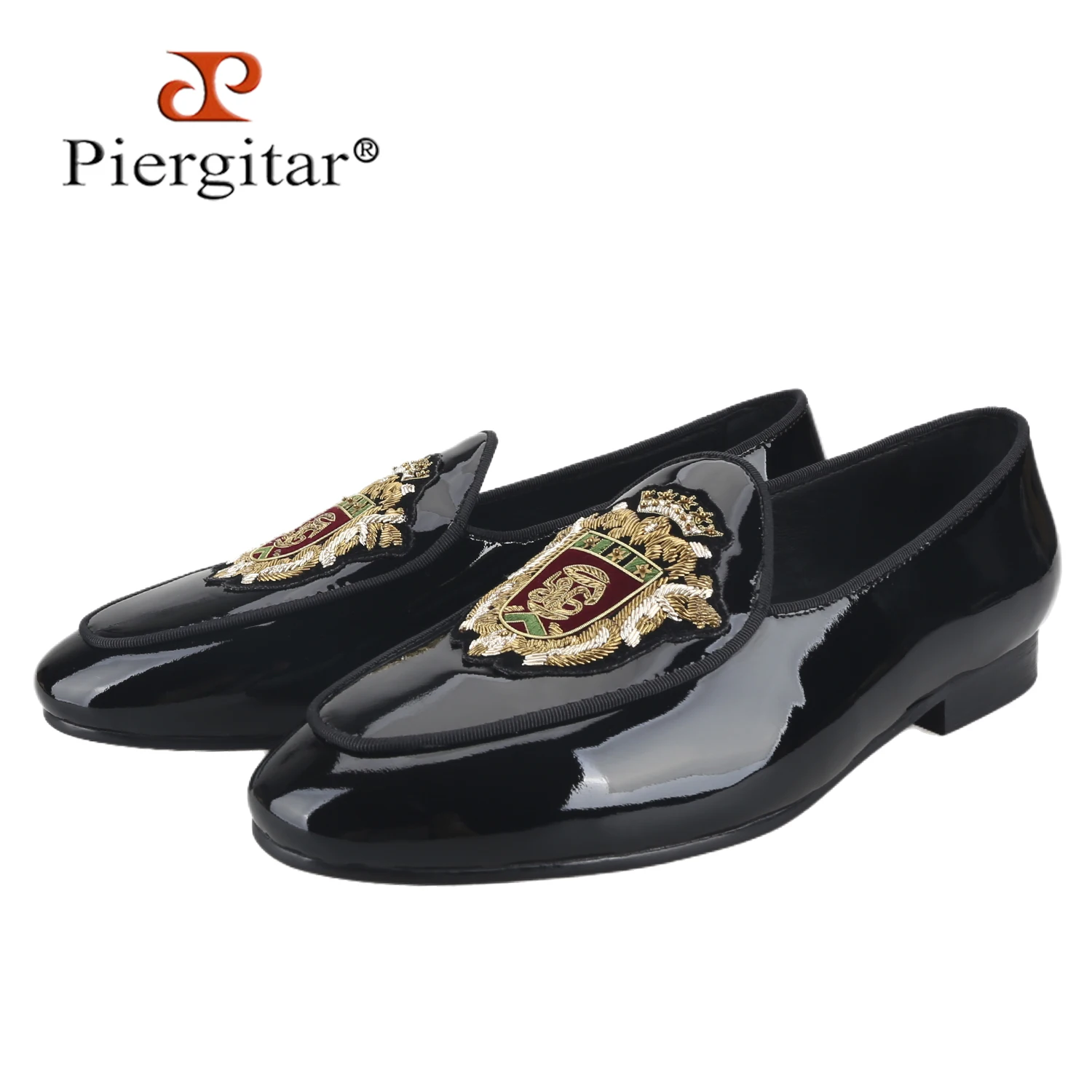 

Мокасины Piergitar мужские из лакированной кожи, черные лоферы с ручной вышивкой, импортированные из Индии, без застежки, красные подошвы