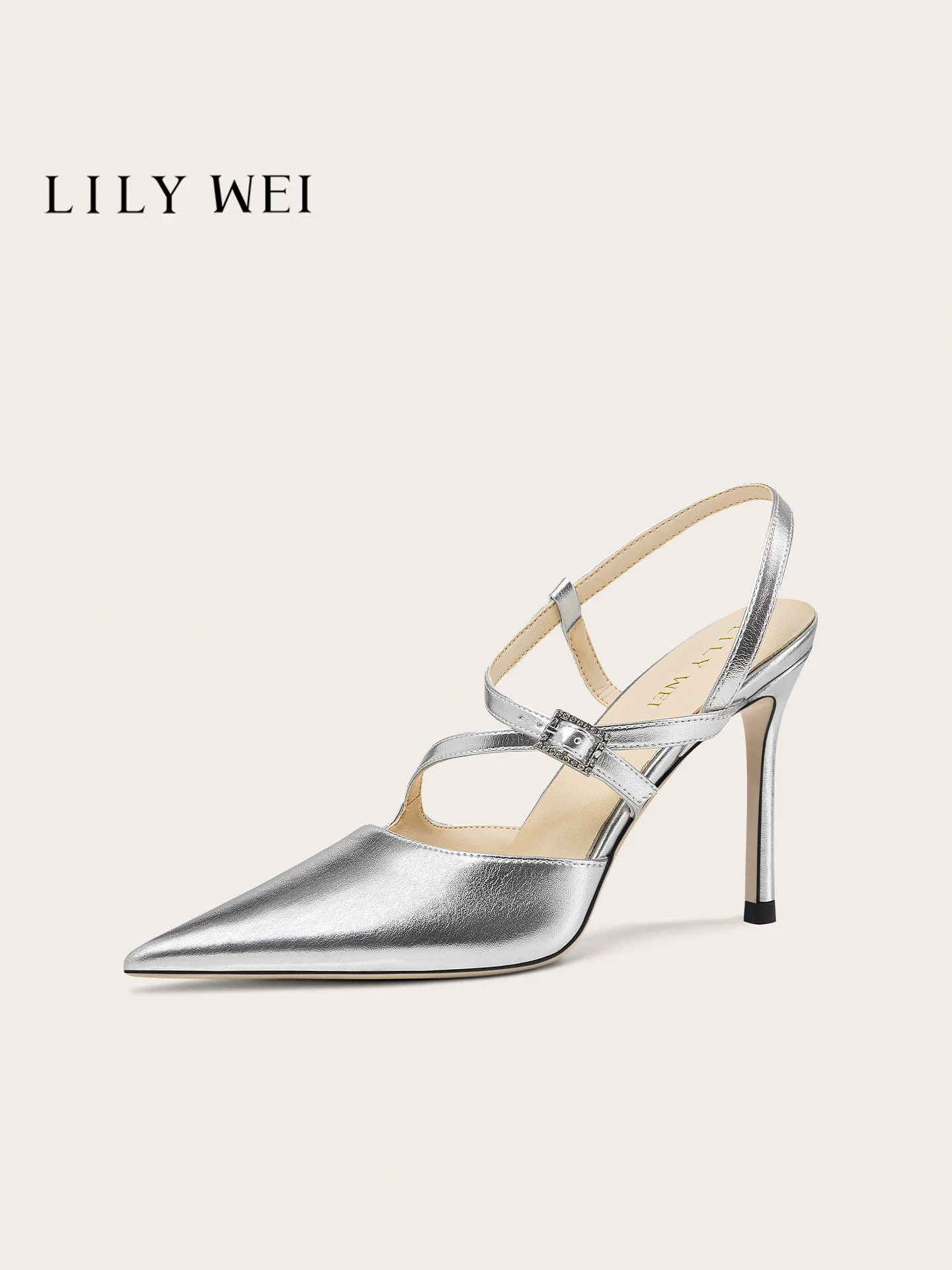 Summer New Silver Pointed Leather Strap Sandals for Banquet Dress Large Size Small Size Widening High Heels Women's Shoes