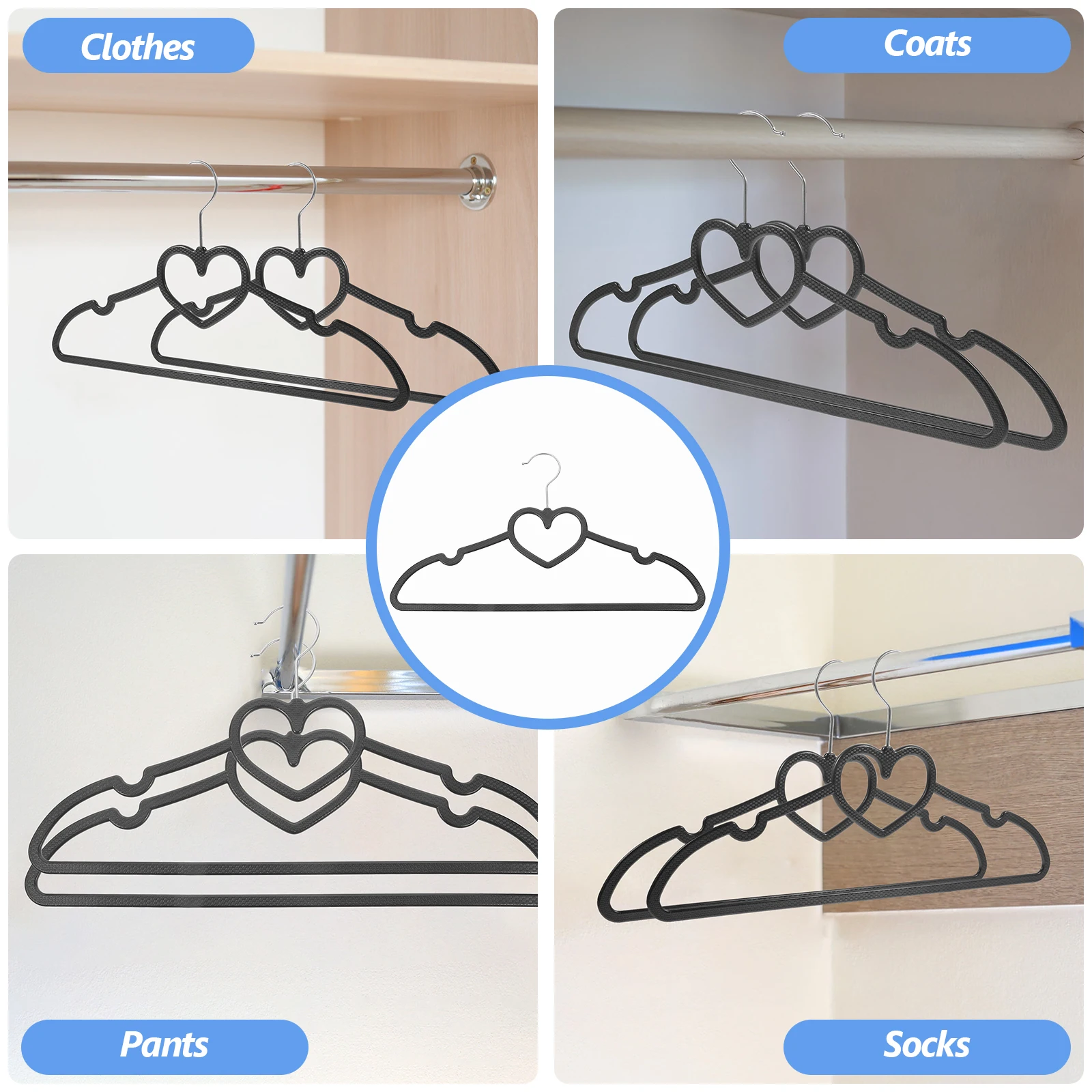 

10pcs Non Slip Clothes Hangers Heart Shaped Heavy Duty Plastic Hangers For Coats Suits Jeans Space Saving Closet Organizer