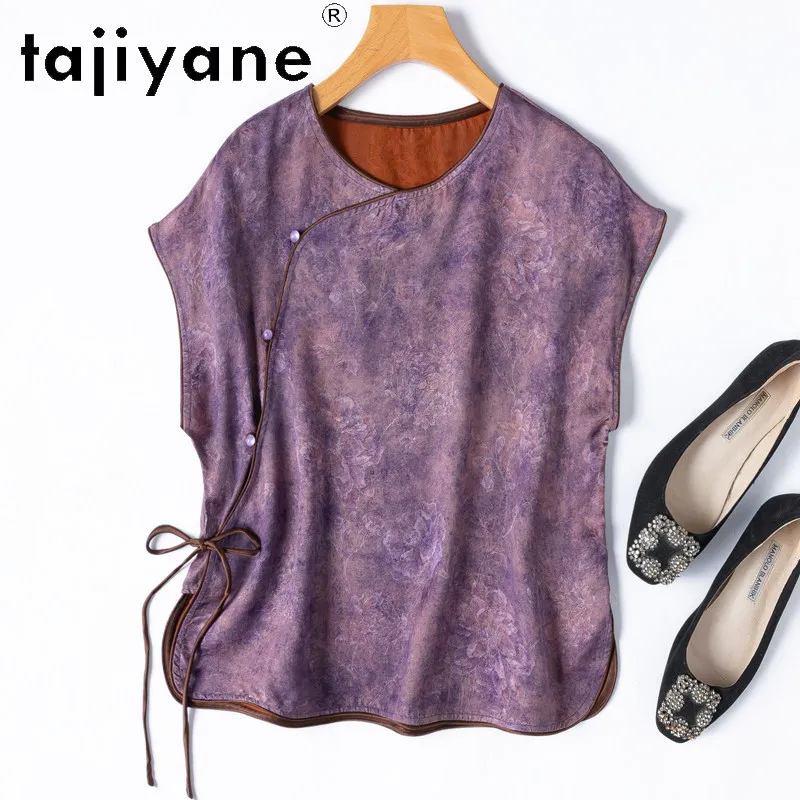

TAJIYANE 100% Natural Mulberry Silk Shirt Women Xiangyun Sha Short Blouse Real Silk Summer Tops for Woman Clothes 2026 Рубашка
