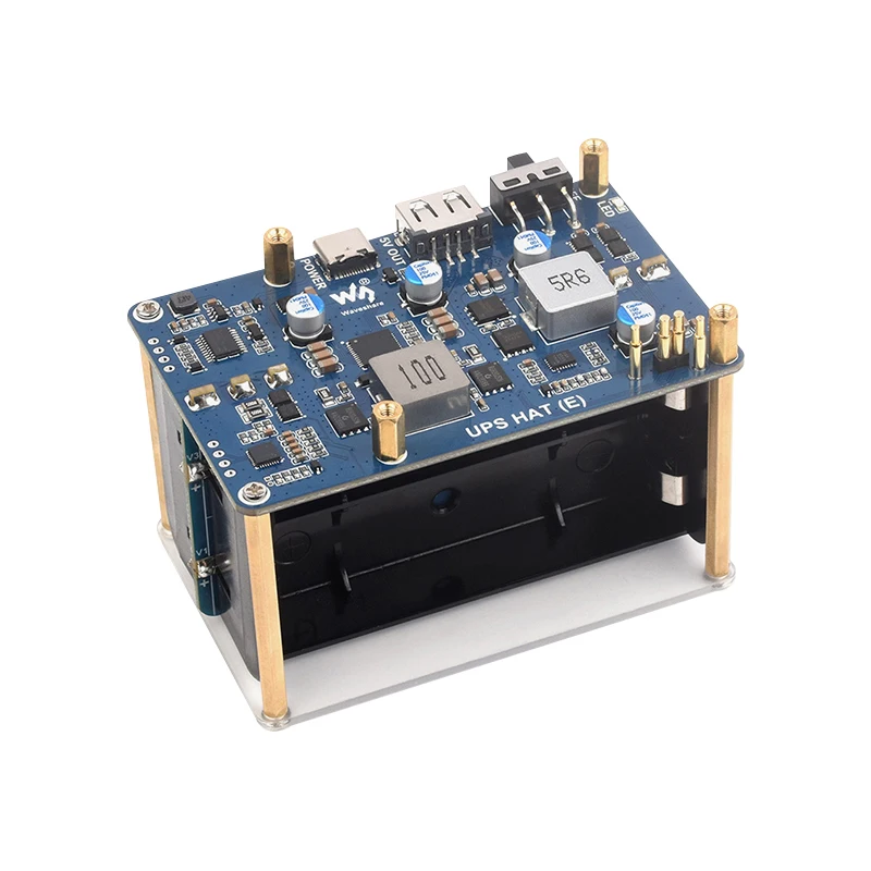 For 21700-Li-Battery (NOT Includ) Raspberry Pi 5 UPS HAT (E) 4-Port 5V 6A Uninterruptible Power Supply