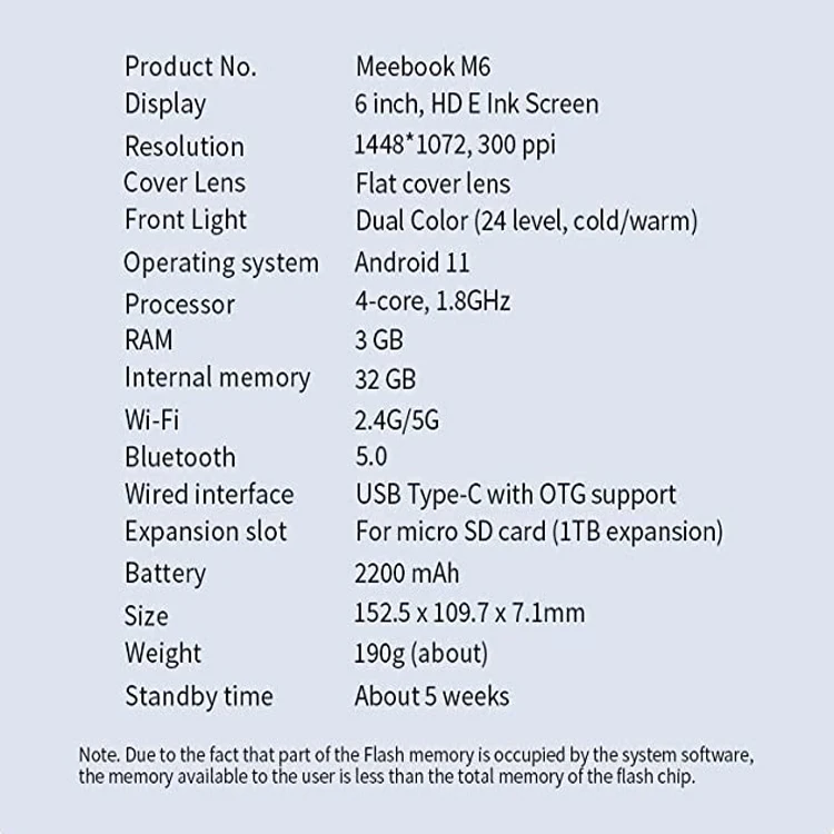 MEEBOOK M6 E-Book Reader 2023 New 6" 300PPI HD E-Ink Screen Ereader Cold/Warm Light Android 11 Support Google Play Store OTG