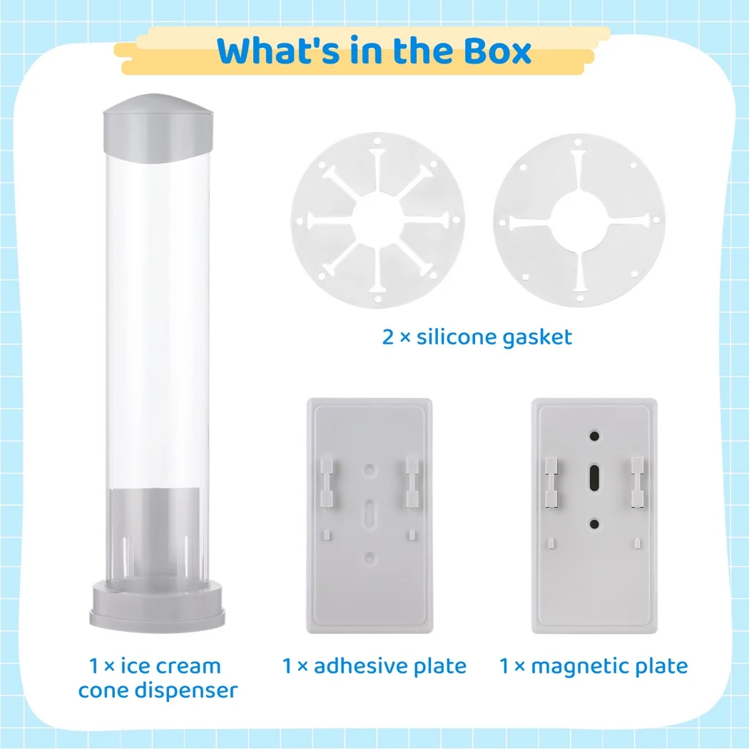 Clear Universal Ice Cream Cone Dispenser Waffle Cone Holder Plastic Waffle Cone Storage Tube With Magnetic Plate Adhesive Plate