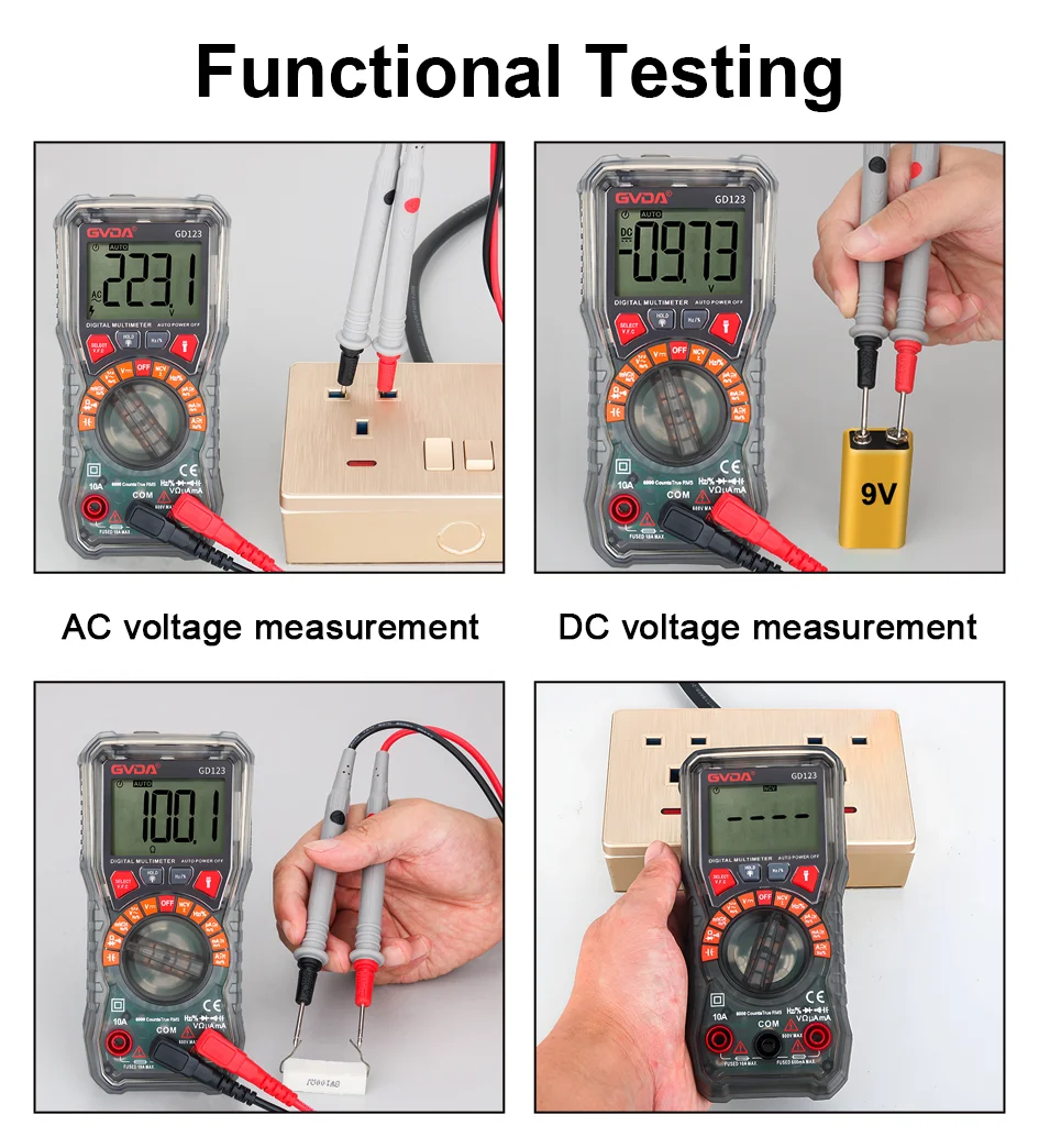 GVDA Digitales Multimeter Elektriker-Widerstandsmessgerät AC/DC-Spannungstester mit Hintergrundbeleuchtung Elektrisches Multimeter – Detail 12