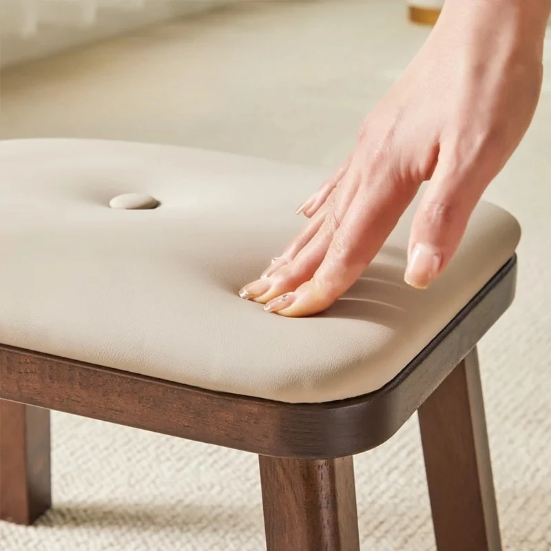 Minimalist Solid Wood Stool Upholstered Kids Footrest Small Square Ottoman Tea Table Bench