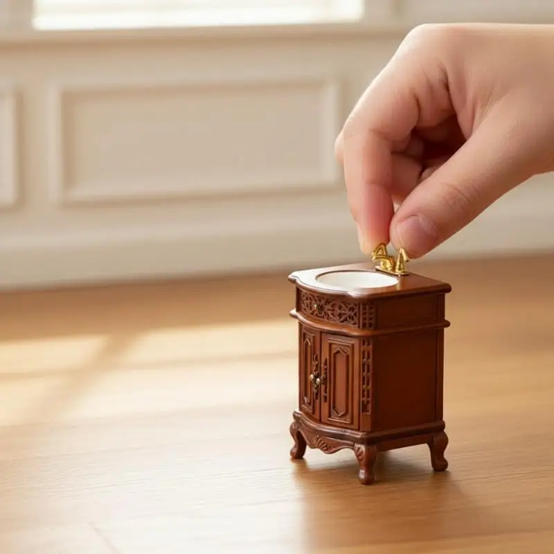 

1 12 Scale Mini Dollhouse Bathroom Vanity Wardrobe Furniture Carved European Style Model For Toy Home Decor Scene