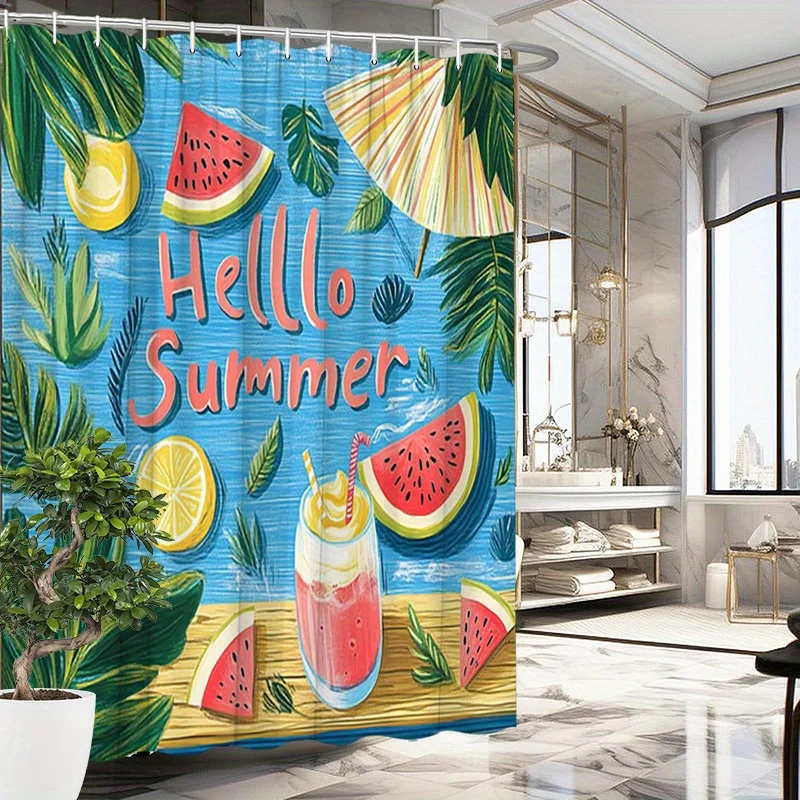 Hello Summer Watermelon Shower Curtain - Water-Resistant, Easy to Clean, Adds a Fresh and Vibrant Touch to Your Bathroom Decor