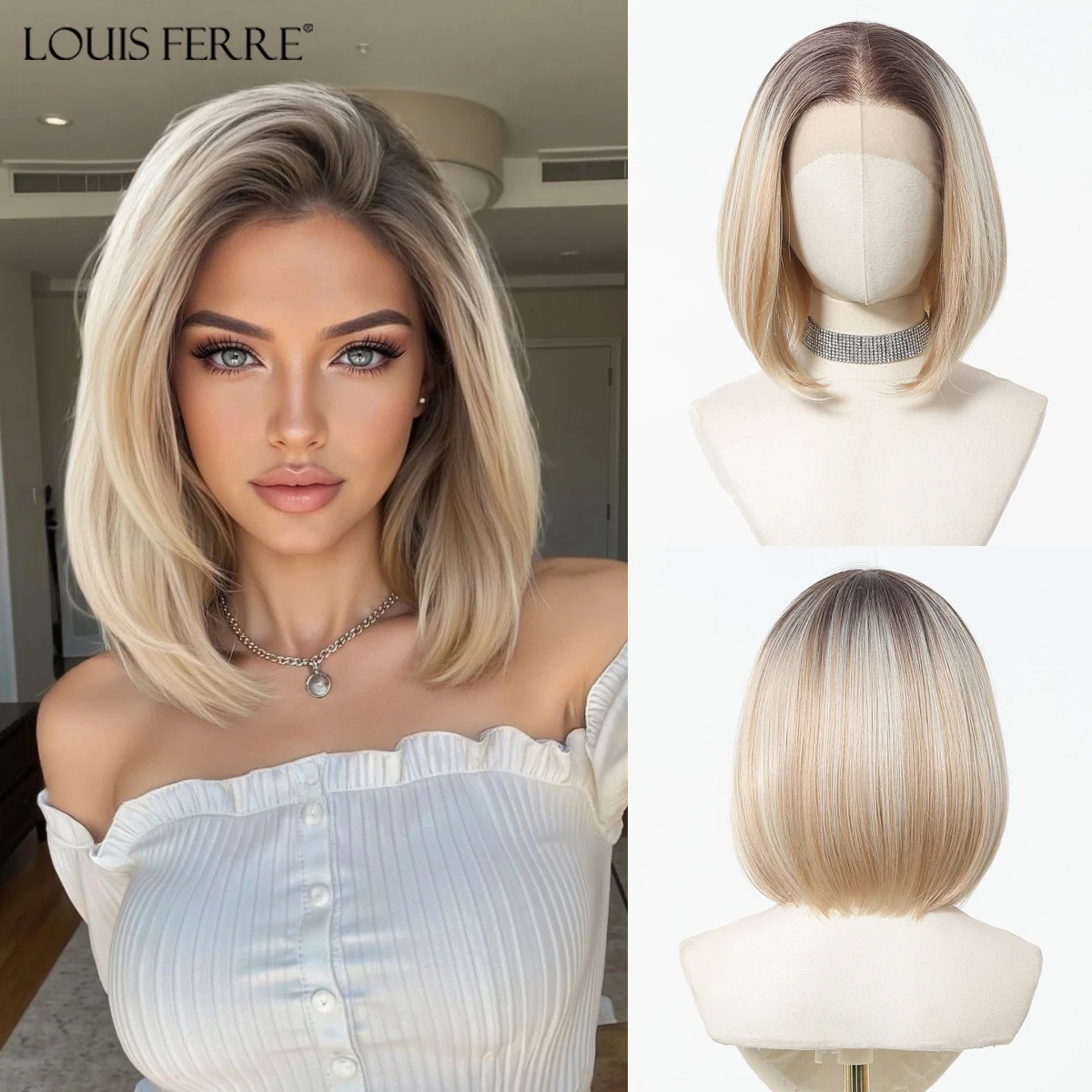 13*6 HD Transparante Kant Voor Pruiken Natuurlijke Haarlijn Korte Rechte Synthetische Pruiken Voor Vrouwen Dagelijks Party Bruin gemengde Blonde Pruiken