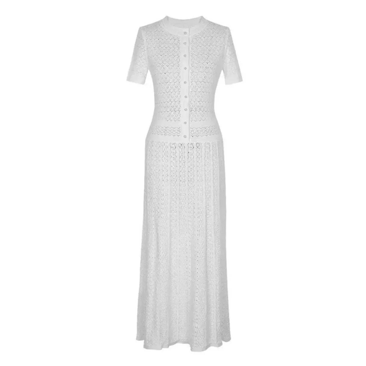 KWTX 2026 Damen-Strickkleid, elegant, Spitze, Ausschnitt, lang, Party, Abend, Strand, Büro, Frühling, Sommer, Luxus, Designer-Chic