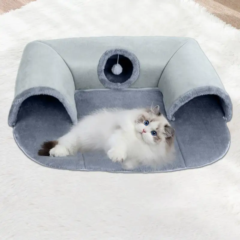 Cat Beds Tunnel Removable Washable Cat Beds U Shape Cat Cave Play Pet Supplies Seasonal Cat Couch With Plush Ball For Kitten