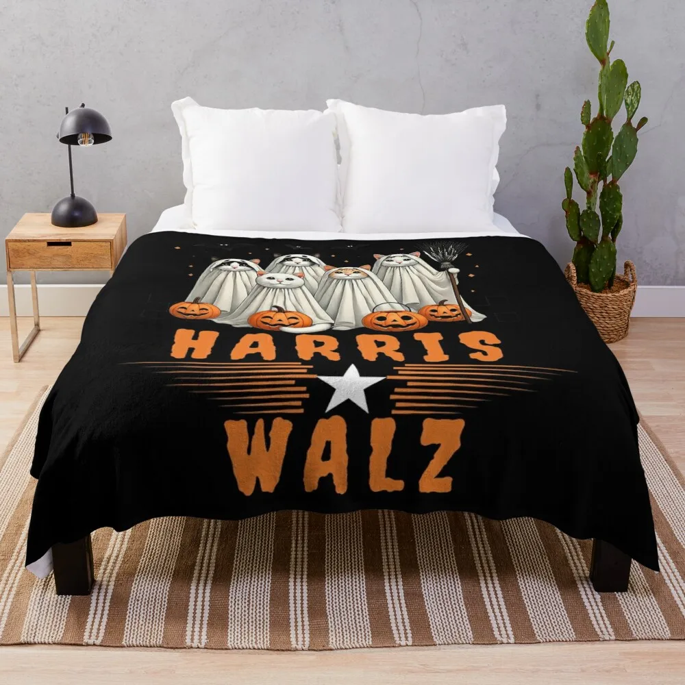 Harris Waltz 2024 Vice President Halloween cat lovers Throw Blanket For Sofa Thin Soft Plaid Decorative Sofa Blankets