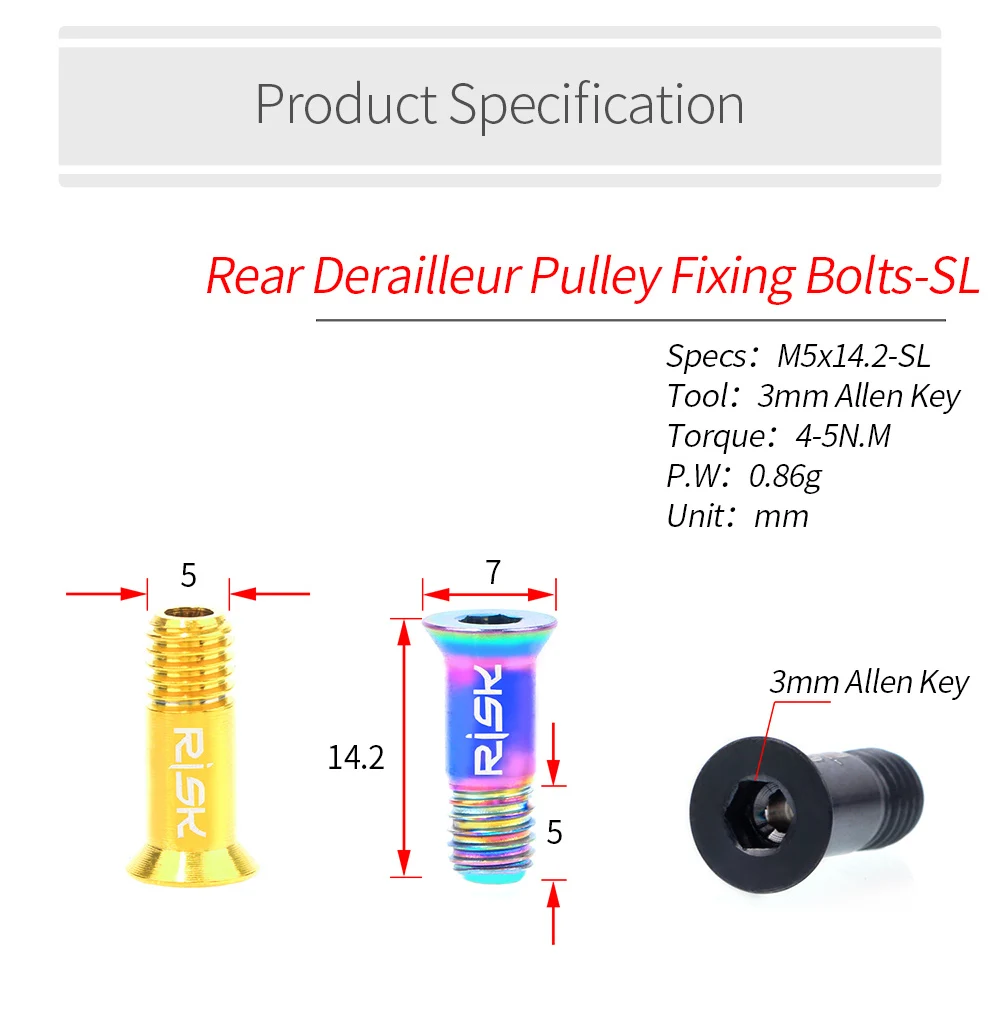 RISIKO 2 teile/schachtel Straße Mountainbike Fahrrad M5 * 14,2mm Shift Schaltwerk Pulley Jockey Rad Befestigungs Schrauben Schrauben Titan legierung – Detail 13
