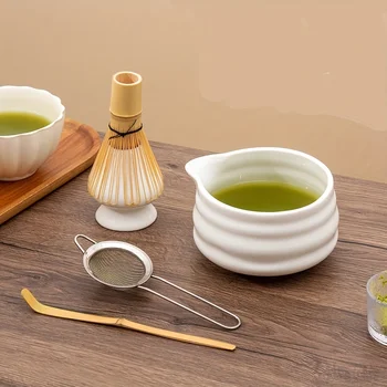 5PCS Ceramic Matcha Set with Mouth Bowl High-Value Tea Ordering Tool Japanese Matcha…