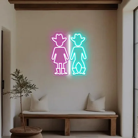 Rolig Cowboy Cowgirl Badrum Neonskylt, Western Toalett Neonskylt, Dörrskyltar, Bondgårds Toalett Badrum Heminredning 8 best sales toalett - №4