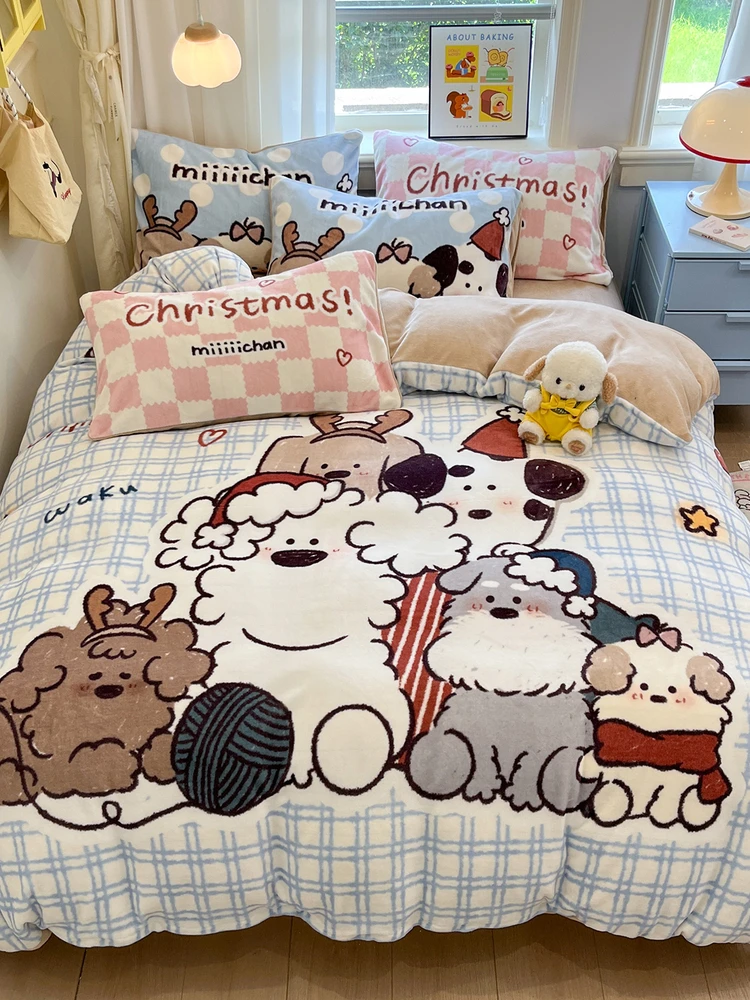 

Комплект постельного белья Miiiiichan из молочного вельвета с мультяшным рисунком, 3 предмета, для студентов, теплый, 4 предмета, пододеяльники, одеяла, пледы
