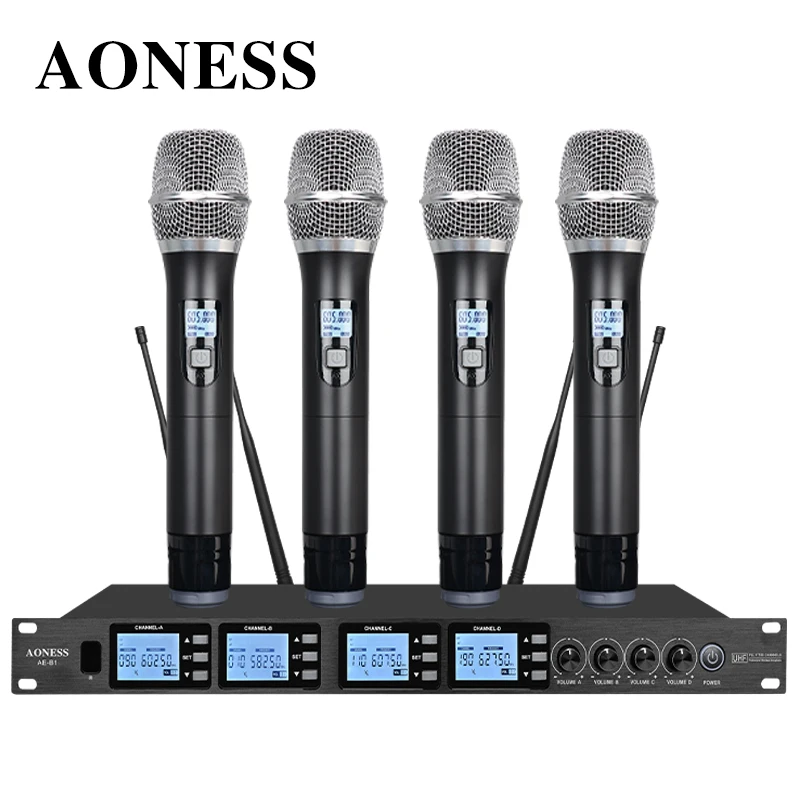 

One to four wireless microphone for home outdoor long-distance singing, conference, anti howling stage singing microphone