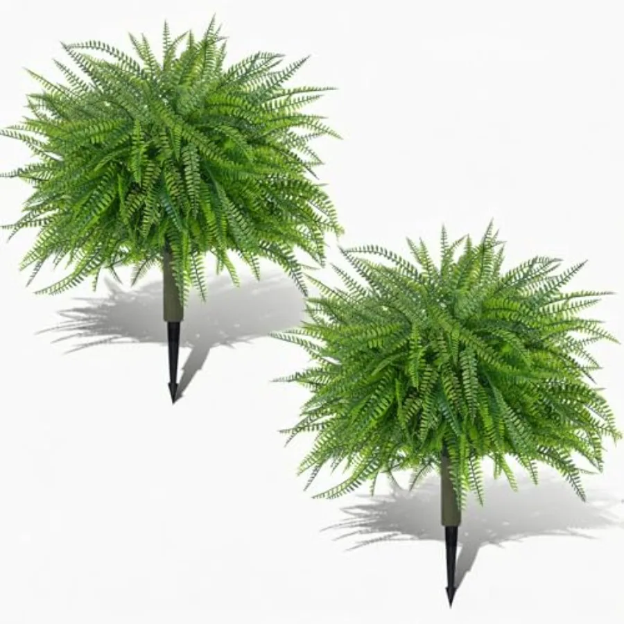 

Набор из 2 искусственных шарообразных деревьев-топиарей для улицы (24 шт.) с папоротниками для крыльца, УФ-стойкие искусственные кусты с кольями для крепления