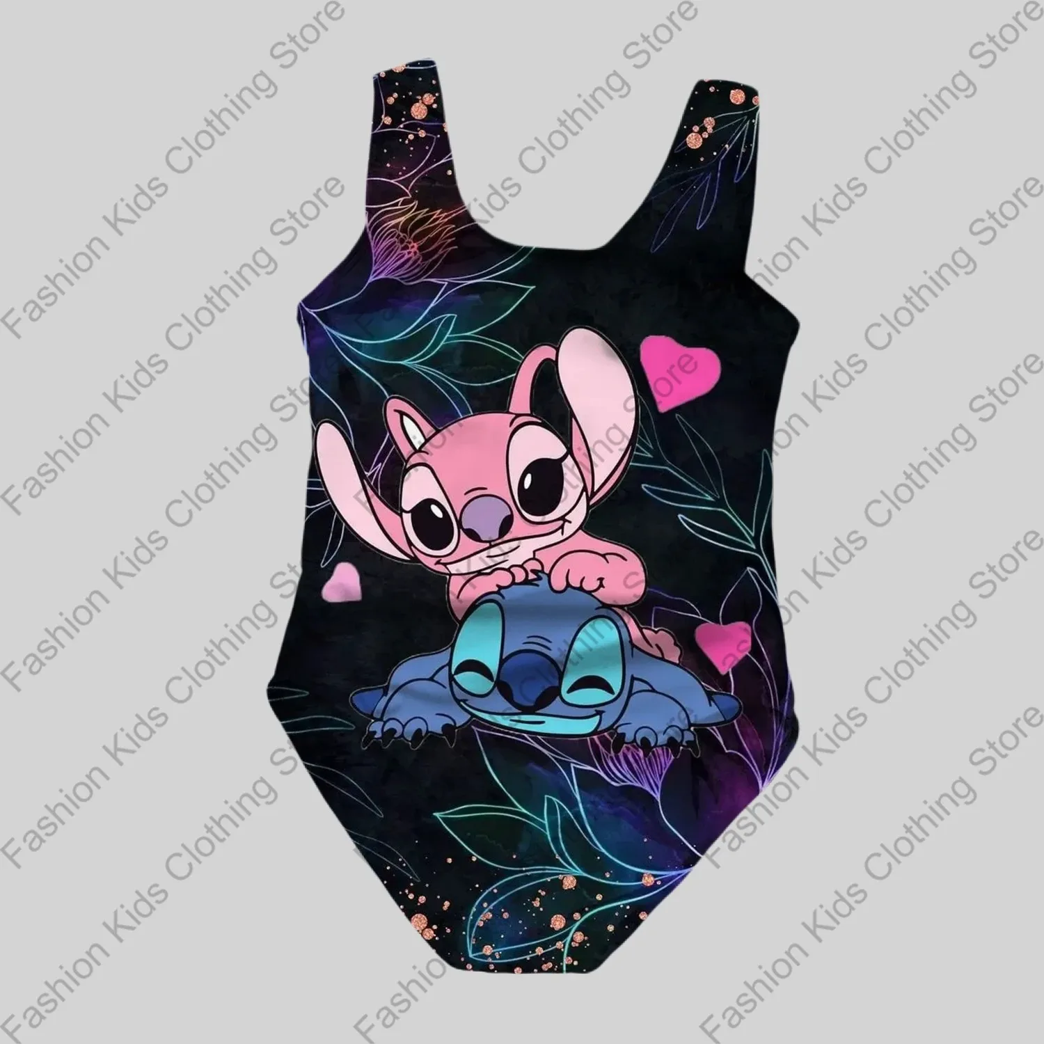 MINISO New Girls Summer Casual One-Piece Swimsuit Fashion Cartoon Cute Stitch 3d Printed Women Swimwear Sleeveless Swim Clothing