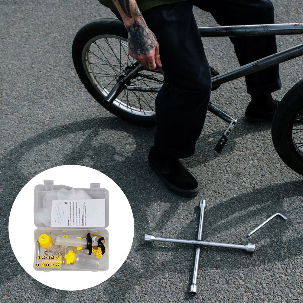 1 Set Brake Oil Bleed Kit Durable Mineral Oil Resistant Bike Disc Filling Tool Professional Portable Bicycle Brake Repair Kit