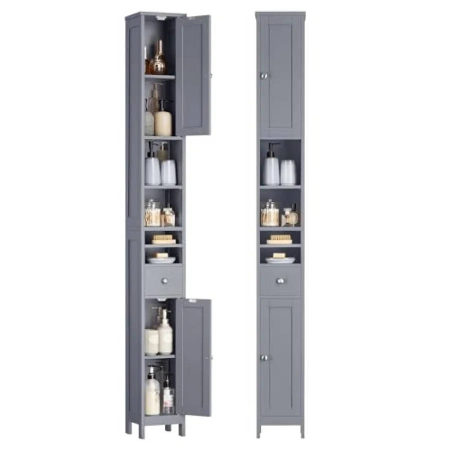

VASAGLE Tall Bathroom Cabinet Slim Freestanding Bathroom Storage Cabinet with Adjustable Shelves Drawer Open Compartments for S