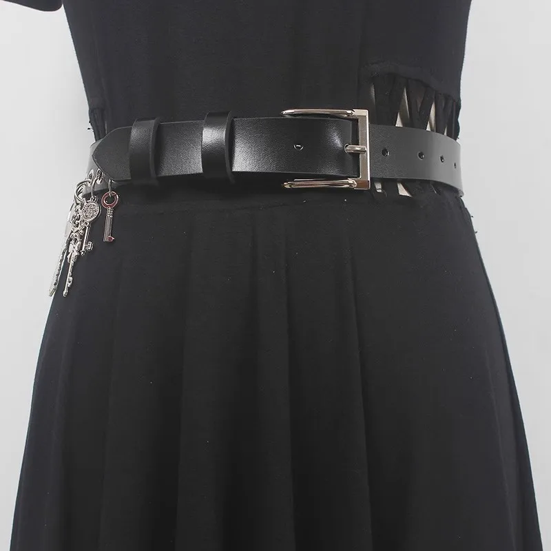 ผู้หญิงรันเวย์แฟชั่นหนังแท้สีดํา Cummerbunds หญิงชุดรัดตัวเข็มขัดตกแต่งเข็มขัดกว้าง R455