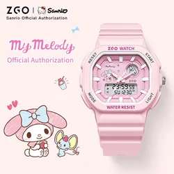 ZGO X Sanrio My Melody New Electronic Watch Dual Display Waterproof Luminous Student Watches Multi-Functional Digital Watch 810