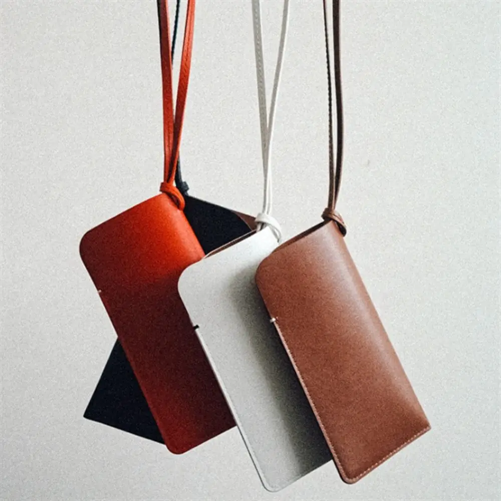 New PU Leather Glasses Storage Bag Hanging Neck Glasses Case Sunglasses Storage Clip Solid Color Eyewear Bag