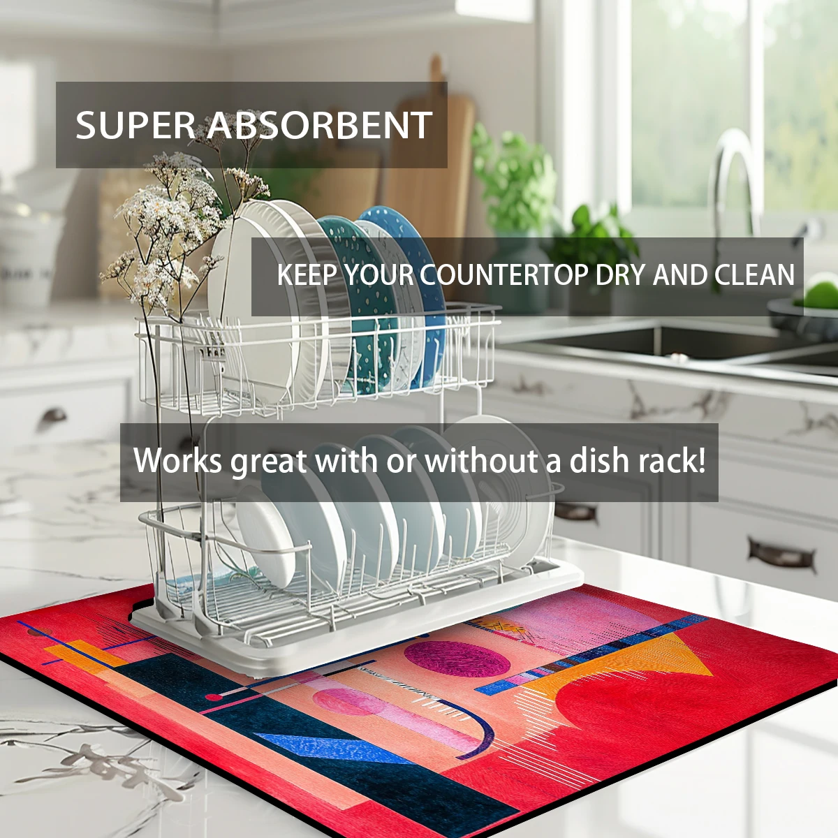 Kitchen Absorbent Drying Mat Geometric Line Circle Kitchen Table Decoration & Accessories Color Pattern Tables Mats