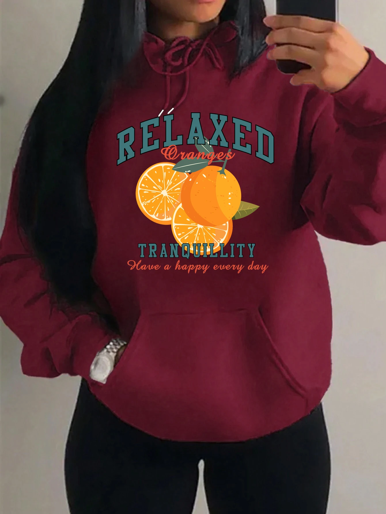 

Relaxed Orange Fruit Print Women Hoodie Creativity Loose Pullovers Autumn Fleece Streetwear Casual Hip Hop Unisex Clothing